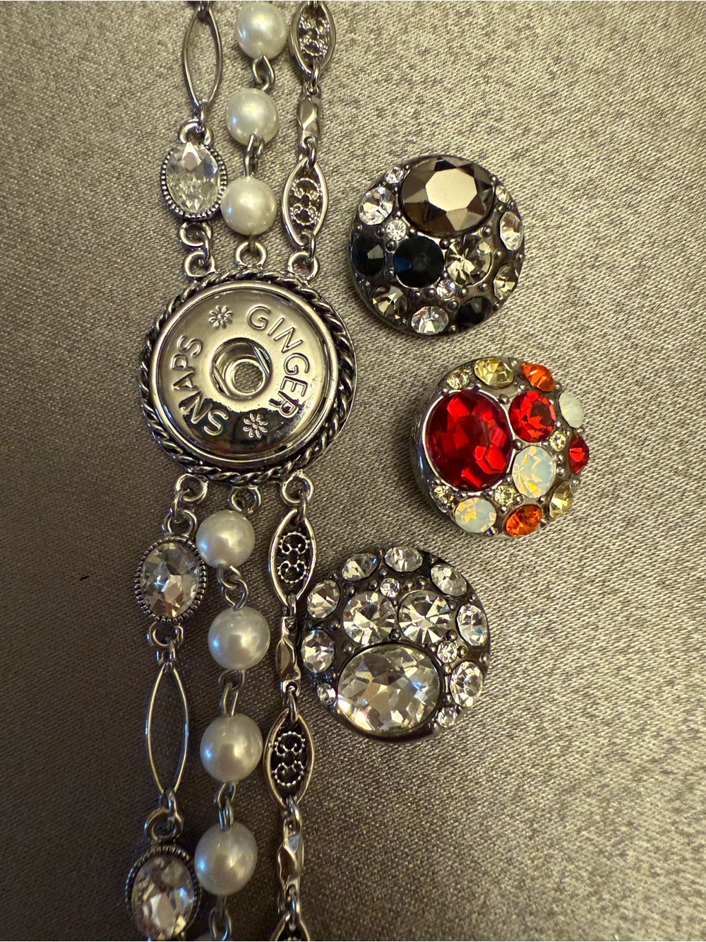 Ginger Snaps Pearl Accent Snap Bracelet with interchangeable center snaps